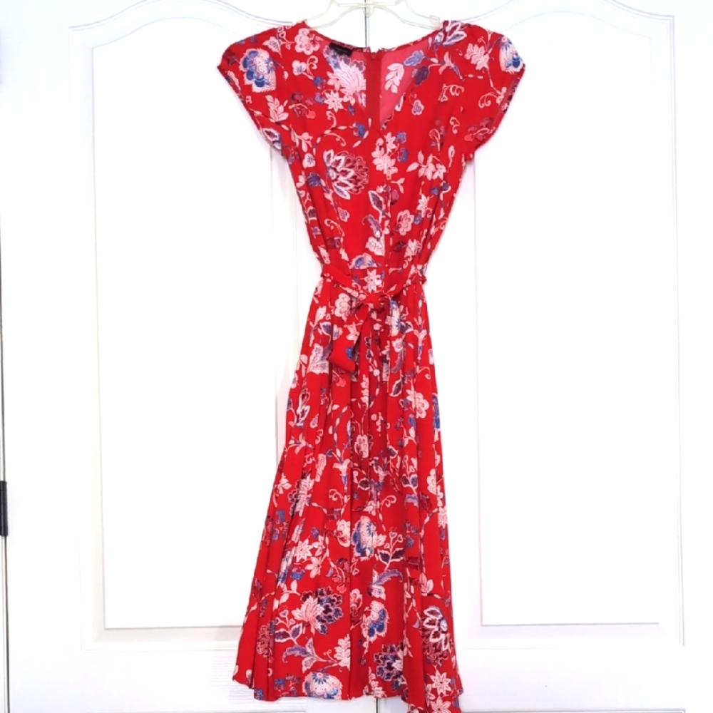 Talbots Red and White Flutter Sleeve Sundress